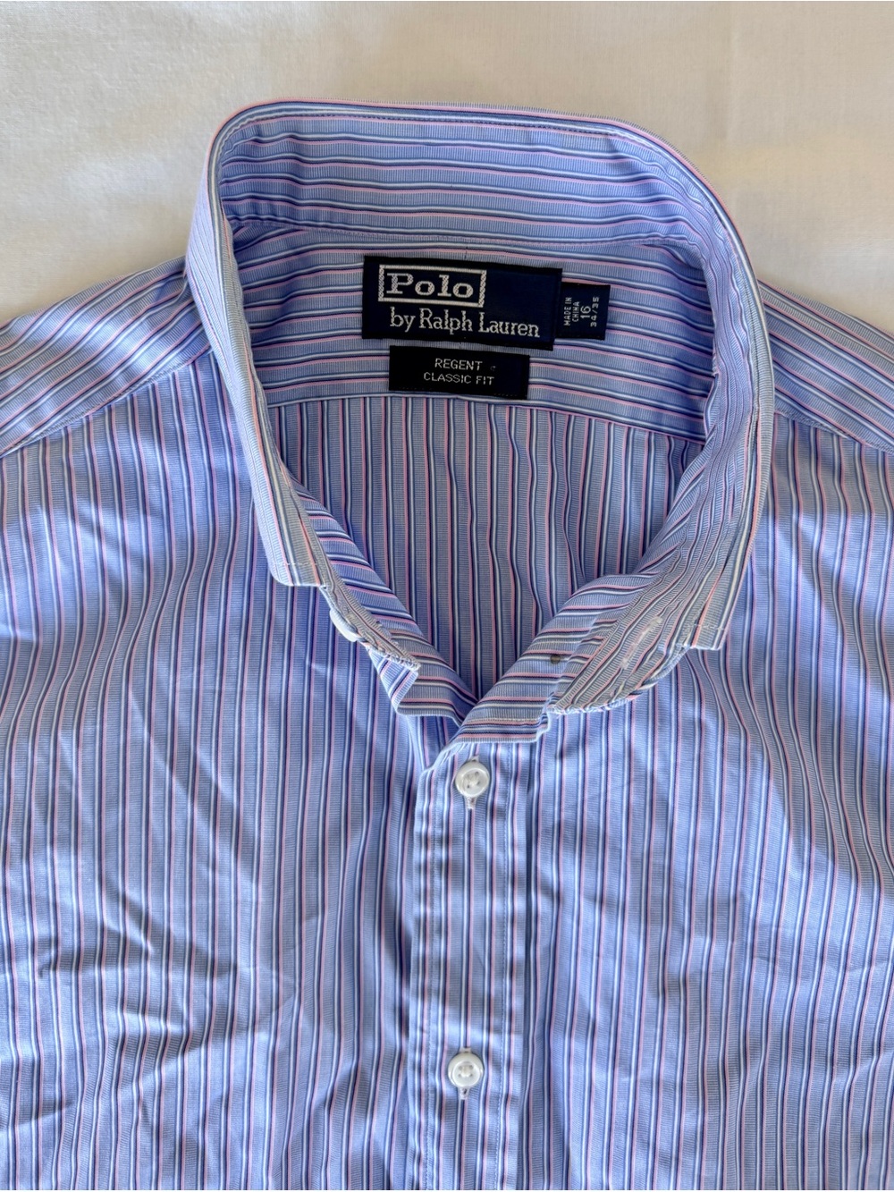 Polo Ralph Lauren Regent Classic Fit Blue Pink Stripe Shirt 16 34/35